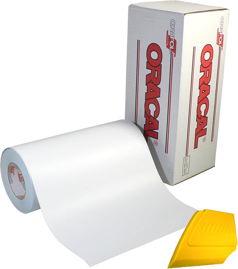 ORACAL 751 Premium Long-Term Indoor & Outdoor Craft Vinyl 12in x 10ft Roll for Cutters and Plotters Including Hard Yellow Detailer Squeegee (Matte...