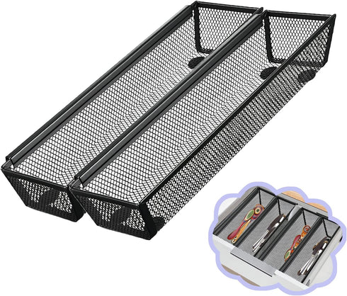2PCS Drawer Organizer,Drawer Organizer for Kitchen,Utensil Mesh Drawer Organizer with Interlocking Arm for Cosmetic,Flatware,Pen (12 * 3 * 2 Inche...