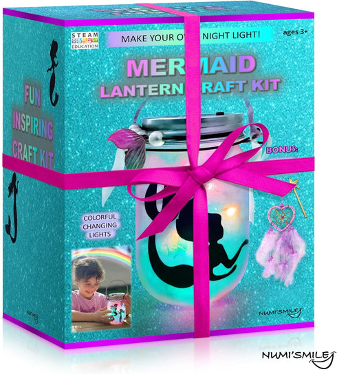 Mermaid Toy Lantern Night Light Craft Kit, Birthday Gifts for Kids, DIY Mermaids Arts and Crafts, Gift for Girls Ages 3 4 5 6 7 8-12 Years, Stem T...