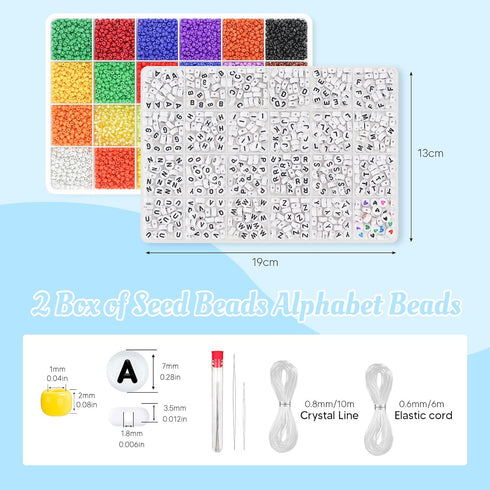 Dowsabel Friendship Bracelet Kit, 10000 Pcs 3mm Glass Seed Beads for Bracelet Making with Letter Alphabet Beads A-Z, 8/0 Craft Bead for Jewelry Ma...