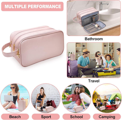 Travel-Accessories Makeup Bag for Women,Water Resistant Toiletry-Bag-For-Travel-Essentials,Dorm Room Essentials,Eco Leather Cosmetic Bag for Full ...