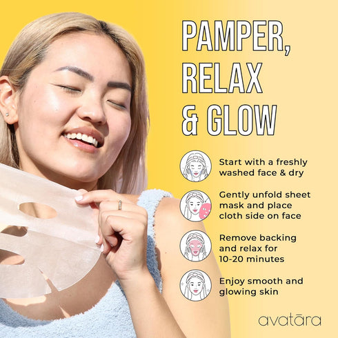 Avatara - Bee My Honey Facial Mask, Hydrating Mask for Teens, Sheet Masks with Honey and Sugar Cane Extract, Face Mask Skincare Made with Natural ...