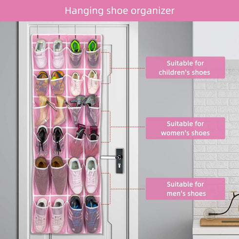 Hanging Shoe Organizer, Over The Door Shoe Organizer with 24 Breathable Mesh Pockets for Men Women Kids Hanging Shoe Storage Rack Organizer Size:5...