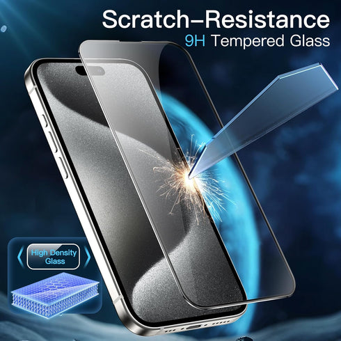 JETech Full Coverage Screen Protector for iPhone 15 Pro 6.1-Inch, 10-Second Super Easy Installation with One-Step Alignment Tray, Bubble-Free Temp...