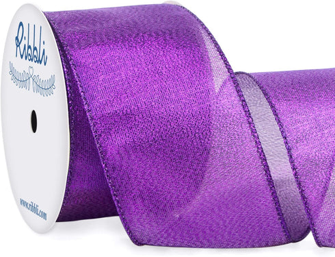Ribbli Metallic Purple Wired Ribbon,2-1/2 Inch x Continuous 10 Yard, Deluxe Purple Glitter Ribbon,Christmas Ribbon for Crafts,Wreaths,Big Bow,Gift...