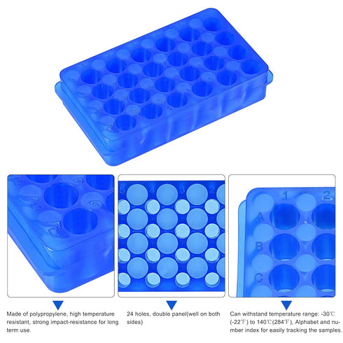 MECCANIXITY Centrifuge Tube Rack 11mm/7.5mm Hole 24-Well Double Panel Polypropylene for 0.5ml/1.5ml/2ml Tube...