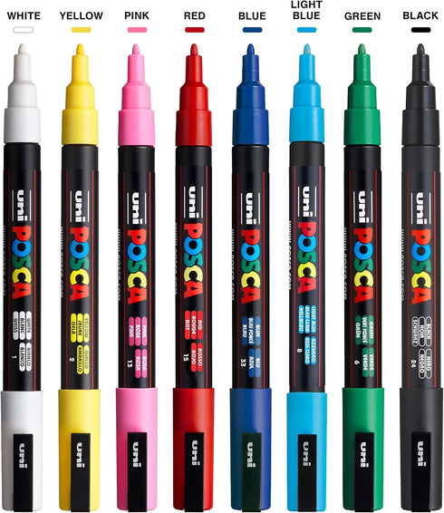 8 Paint Markers, 3M Fine Posca Markers with Reversible Tips, Acrylic Paint Pens for Art Supplies, Fabric Paint...