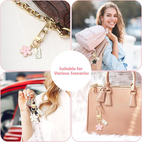 Cute Flower Keychain Charms for Women - 3Pcs Aesthetic Mini Backpack Bag Charm, Floral Purse Accessories for Women Girls Gifts...