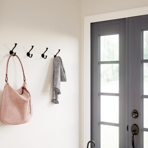 Franklin Brass Casual Farmhouse (5-Pack) Coat and Hat Wall Hooks Double Hooks for Hanging Matte Black Wall Mount Hanger Backpack, Purse, Bag, Towe...