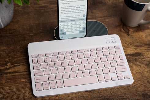 Ares Ultra-Slim Wireless Bluetooth Keyboard | Compatible with Computer Desktop iOS Android Laptop Smart TV and Windows 11/10/8 (Pink)...