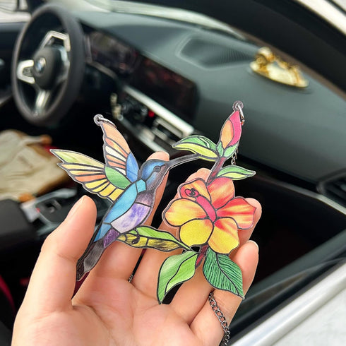 Cute Hummingbird Car Mirror Hanging Ornament Car Interior Accessories Rear View Charms Ornament Bird Lovers Gift (Hummingbird)...
