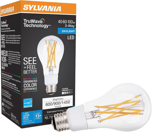 SYLVANIA LED TruWave Natural Series 3-Way A21 Light Bulb, 40/60/100W Equivalent Efficient 6.5/9/13W, Medium Base, Clear 5000K, 6.5 watts, Daylight...