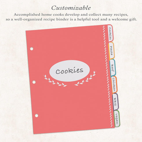 Jot & Mark Blank Recipe Binder Dividers with Tabs | Six Customizable Organizer Dividers for 8.5"x9.5" 3-Ring Binders (Rainbow)...