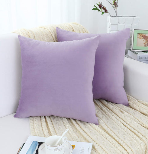 Jeneoo Comfy Soft Thick Velvet Throw Pillow Covers Decorative Solid Square Couch Cushion Cases for Bedroom Sofa Car Decor (Lavender, 16 x 16 Inche...