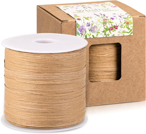 Whaline 229 Yards Raffia Paper Ribbon Christmas Kraft Craft Packing Paper Twine for Festival Gifts, DIY Decoration and Weaving, 1/4 inch Width...