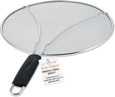 U.S. Kitchen Supply Stainless Steel Splatter Guard 13" Fine Mesh Cover, Grease & Oil, Splatter Screen for Frying Pan, Cooking Pots, with Resting F...