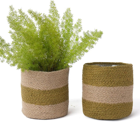 Jute Planter Basket-Woven Jute Rope Covers for Decorating Indoor/Outdoor Succulents, Small Plant Pots-Set of 2-Multi-Purpose Storage Bins 6.5 Inch...