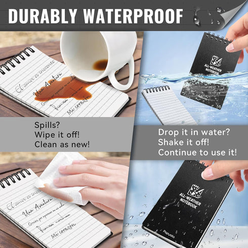 POPYOLA 4 Pack Waterproof Pocket Notebook, 3x5 Pocket Notepad, All Weather Mini Spiral Notepad, Write in the Rain Police Notepad with 100 Squared ...
