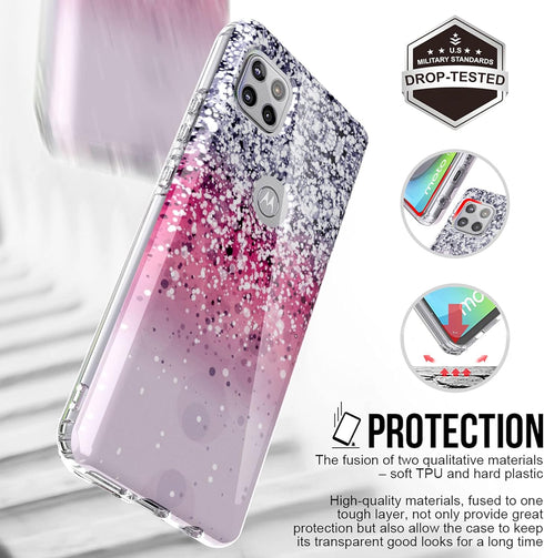 BAISRKE for Moto G 5G Case,Motorola One 5G Ace Case Glitter Sparkle for Girly Women,Shockproof Clear Hard Back Cover - Pink...