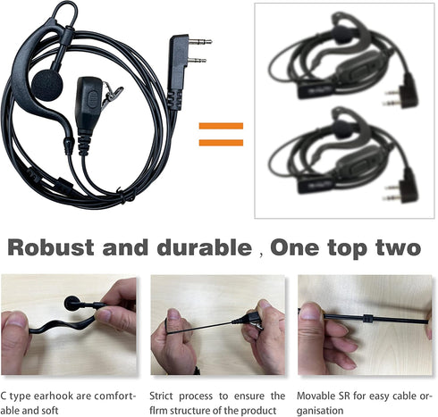 SHON Walkie Talkie Earpiece with Mic, 2PIN Ear-Hook Sponge Ear Cushions Two-Way Radios Compatible with Kenwood Baofeng and Retevis Radios,Ldeal fo...