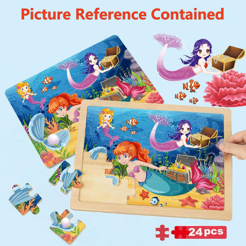 Wooden Puzzles for Kids Ages 4-6, 4 Packs 24 PCs Unicorn Mermaid Princess Fairy Jigsaw Puzzles, Preschool Educational Brain Teaser Toys for Girls ...