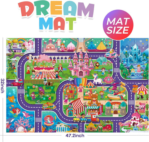 Oriate Kids Toy Dream Play Mat, Princess Castle Girls Pink Kids Playmat, Parent-Kid Interaction Pretend Game Mat for Playroom Classroom Bedroom Fl...