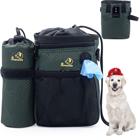 POPMISOLER Dog Treat Training Pouch for Dog Training with Poop Bag Dispenser and Multiple Pockets, Dog Walking Bag Adjustable Waist Belt Clip Shou...