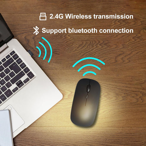 Slim Bluetooth Mouse, USB Wireless Mouse with 2.4GHz Nano Receiver, Portable Small Mouse Compatible with iPad, Tablet, Computer, Laptop, Silent Mi...