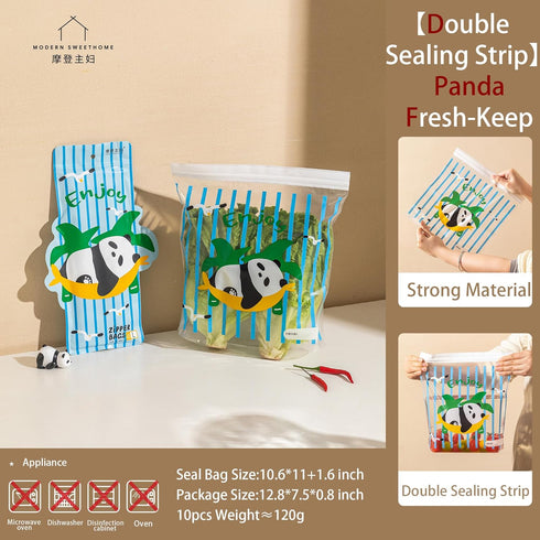 10pcs Cartoon Panda Food-Safe Zip Seal Food Storage Bags,Secure Seal For Home & Travel, For Storing Fruits, Vegetables...