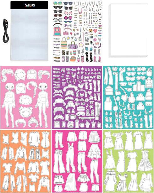 Fashion Angels Fashion Design Light Up Sketch Pad 12521, Light Up Tracing Pad, Includes USB, Ultra Thin Tablet, Includes Stencils and Stickers, Re...