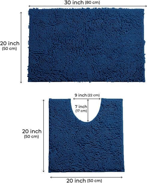Bathroom Rugs Sets 2 Piece, Luxury Chenille Bath Mat Set, Soft Plush Anti-Slip Bath Rug + U-Shaped Toilet Mat. Microfiber Shaggy Carpet, Super Abs...