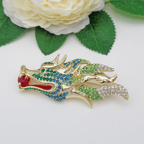 Navachi 18k Gold Plated Clear Crystal Dragon Head Brooch Pin...