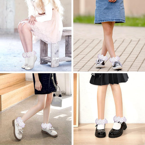 Yolev 3Pack Women Ankle Socks Lace Ruffle White Princess Eyelet Lace Socks Shimmering Cute Ruffle Comfortable Frilly...