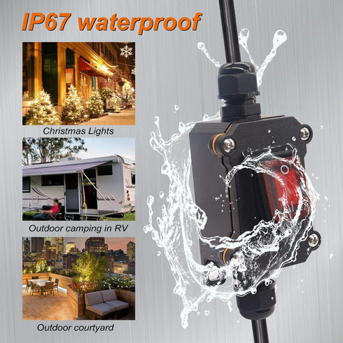 weideer Extension Cord with Inline Switch On/Off IP67 Waterproof 20A 250V 16AWG 2FT 3Pin Outlets Plugs Power Cord Red Led Rocker Switch for Outdoo...