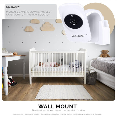 Wall Mount for HB50, (2 Pack), Adhesive Holder for Hello Baby Monitor Camera Installs in Minutes, No Mess Hanger Bracket by Brainwavz (White)...