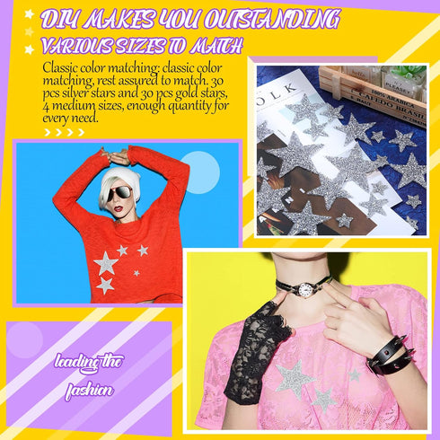 Geosar 120 Pcs 4 Sizes Iron on Star Patches Star Shaped Rhinestone Appliques Adhesive Glitter Appliques Embellishments for DIY Crafts Clothes Grad...