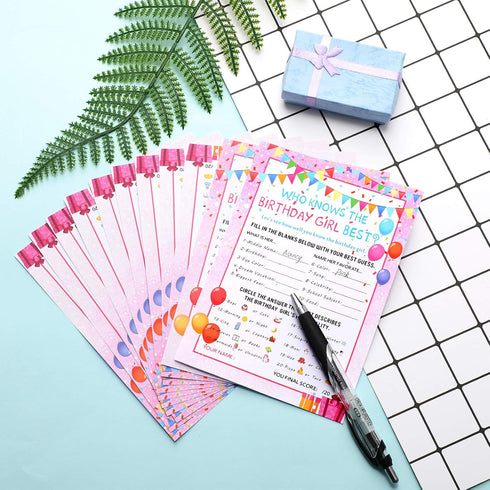 Skylety The Birthday Girl Best, 50 Pieces Birthday Party Activity Game Card Set Who Knows Her Best Girl Birthday Party Activity Themed Party Decor...