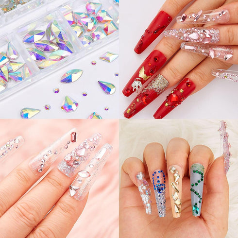 Multi Shapes 3D Glass AB Nail Art Rhinestones?Crystal Clear Flatback Rhinestones for Nails,with Storage Organizer Box?for Nail Art Crafts (1085 Pi...