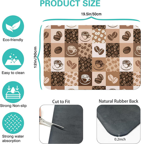 Coffee Bar Mat Accessories for Countertop Super Absorbent Anti-Slip Silicone Dish Drying Mats for Kitchen Counter Draining Pad Decor Gift Fit Coff...