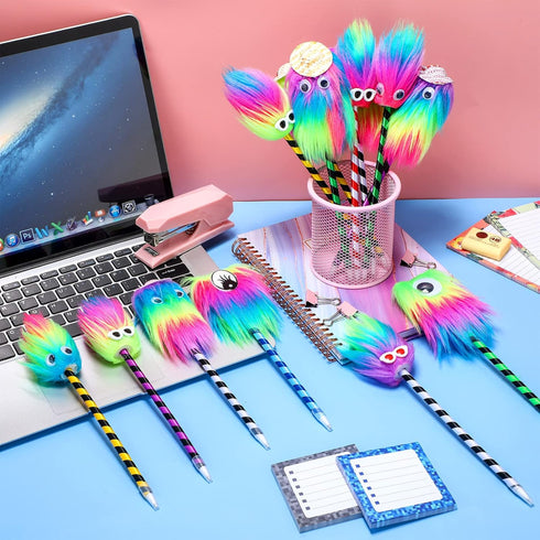 24 Pieces Rainbow Pens Cute Fluffy Pen Marabou Feather Pens Rainbow Fuzzy Pens Funny Pom Pom Pen for School Office Christmas Birthday Carnival Par...