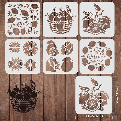 FINGERINSPIRE 6pcs Summer Lemon Stencils, 7.9x7.9 inch Lemon Painting Stencils for Farmhouse, Lemon Manor Welcome Template for Painting on Wood, W...