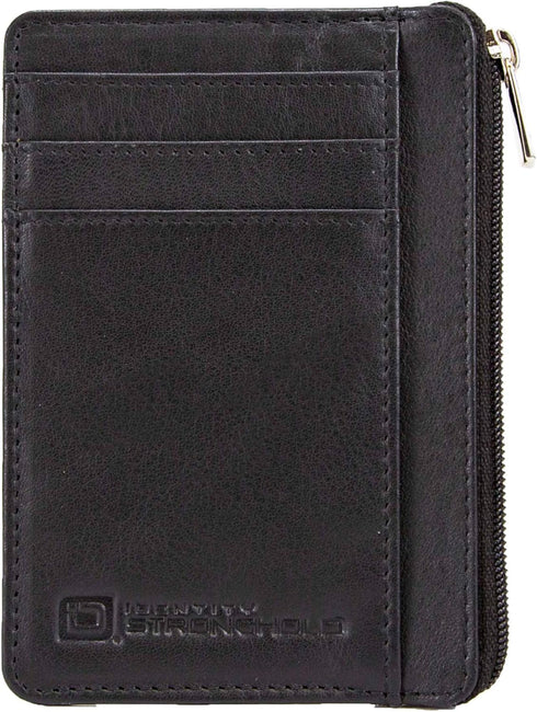 ID STRONGHOLD RFID Front Pocket Wallet Mini Minimalist Wallet Slim Wallet Genuine Leather with Zipper , Black , Small...