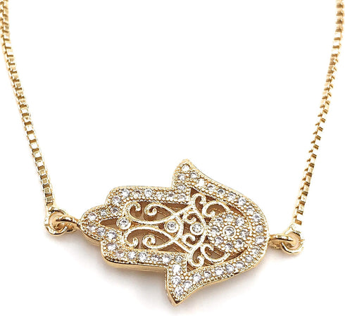 LESLIE BOULES 18K Gold Plated Hamsa Bracelet for Women Adjustable Chain...