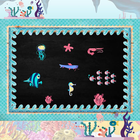 2 Rolls Ocean Waves Bulletin Board Border Blue Turquoise Scallops Bulletin Board Trim Paper Ocean Beach Bulletin Board Decorations Classroom Borde...
