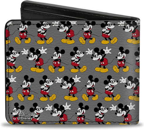 Buckle-Down Men's Disney Wallet, Bifold, Nerdy Mickey Mouse 3 Pose Stripe Gray, Vegan Leather, Multicolor, Standard Size...