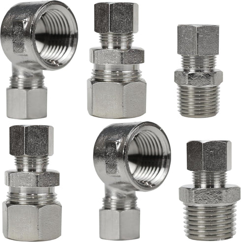 Universal Valve Plumbing Fittings Adapters: 1/2 to 3/8 Adapter, 3/8 to 1/2 Water Line Adapter, 3/8 Female to 1/2 Male Adapter, Straight & Angle Co...