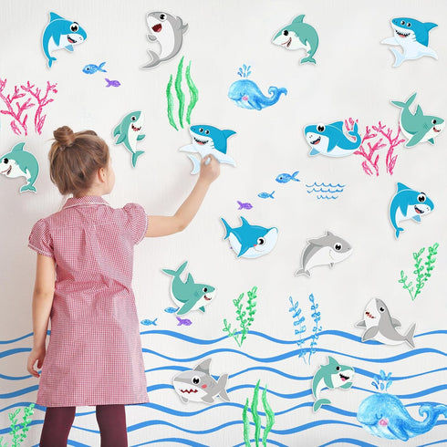 60 Pcs Shark Bulletin Board Cutouts Decorations Ocean Sea Animal Cutouts Shark Accents Paper Shark Cutouts for Kids Home School Chalkboard Classro...