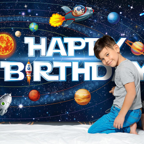 Sumind Space Happy Birthday Decorations Background Astronaut Rocket Backdrop Banner Solar System Planets Poster for Kids Boys Space Birthday Plane...
