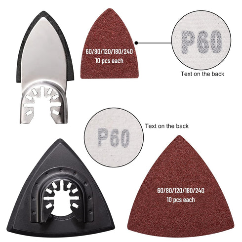 104Pcs Oscillating Tool Detail Sanding Pads Kit, 2Pcs Triangle Sanding Pads and 2Pcs Finger Sanding Pad, 100Pcs Multitool Sandpaper, Grit Fit for ...