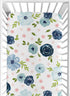 Sweet Jojo Designs Navy Blue and Pink Watercolor Floral Girl Fitted Crib Sheet Baby or Toddler Bed Nursery - Blush, Green and White Shabby Chic Ro...
